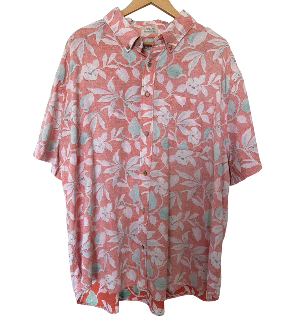 Faherty Breeze Shirt Mens 2XL Linen Blend Orange Floral Short Sleeves Casual